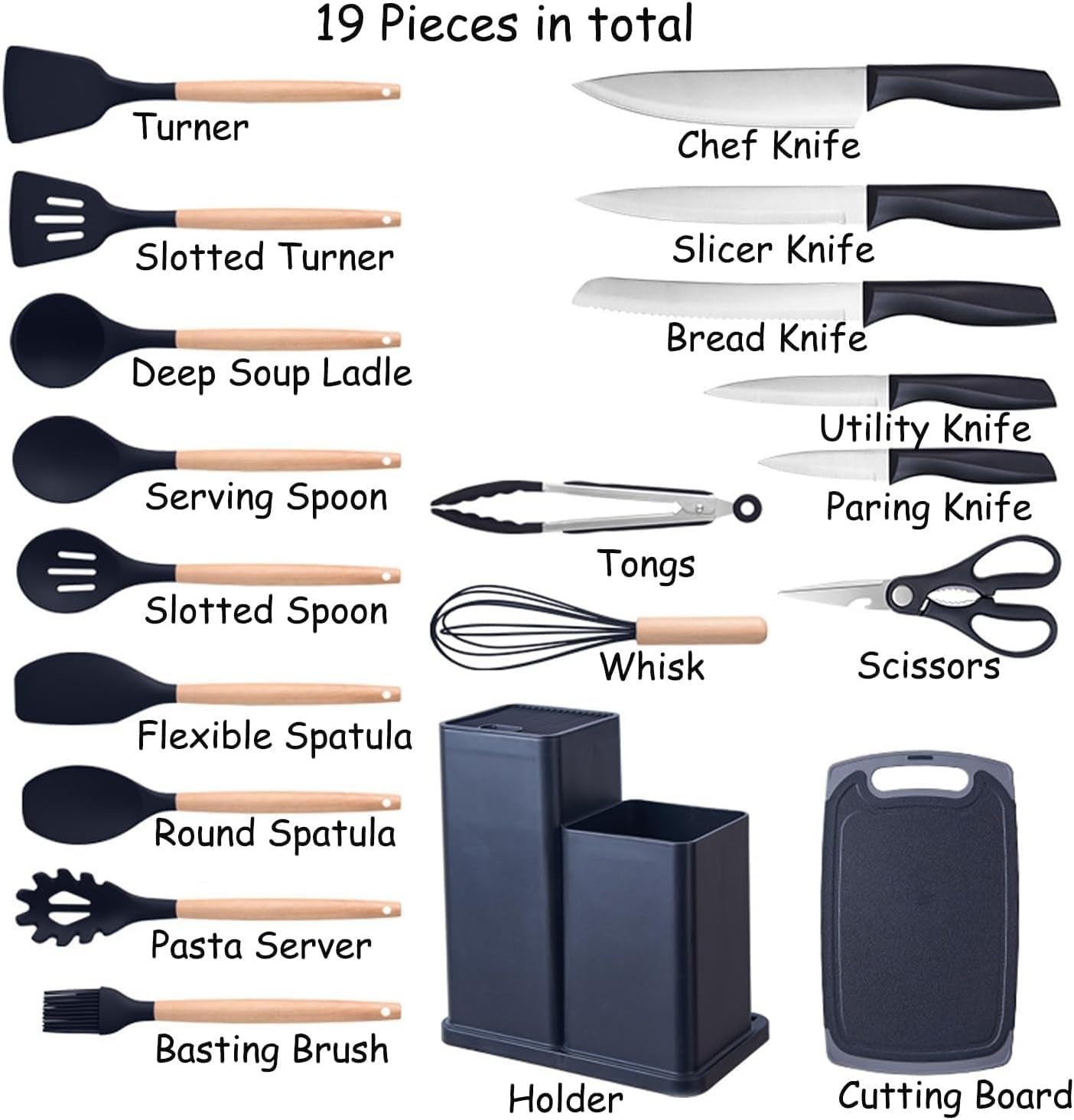 19-Piece Kitchen Utensil & Knife Block Set