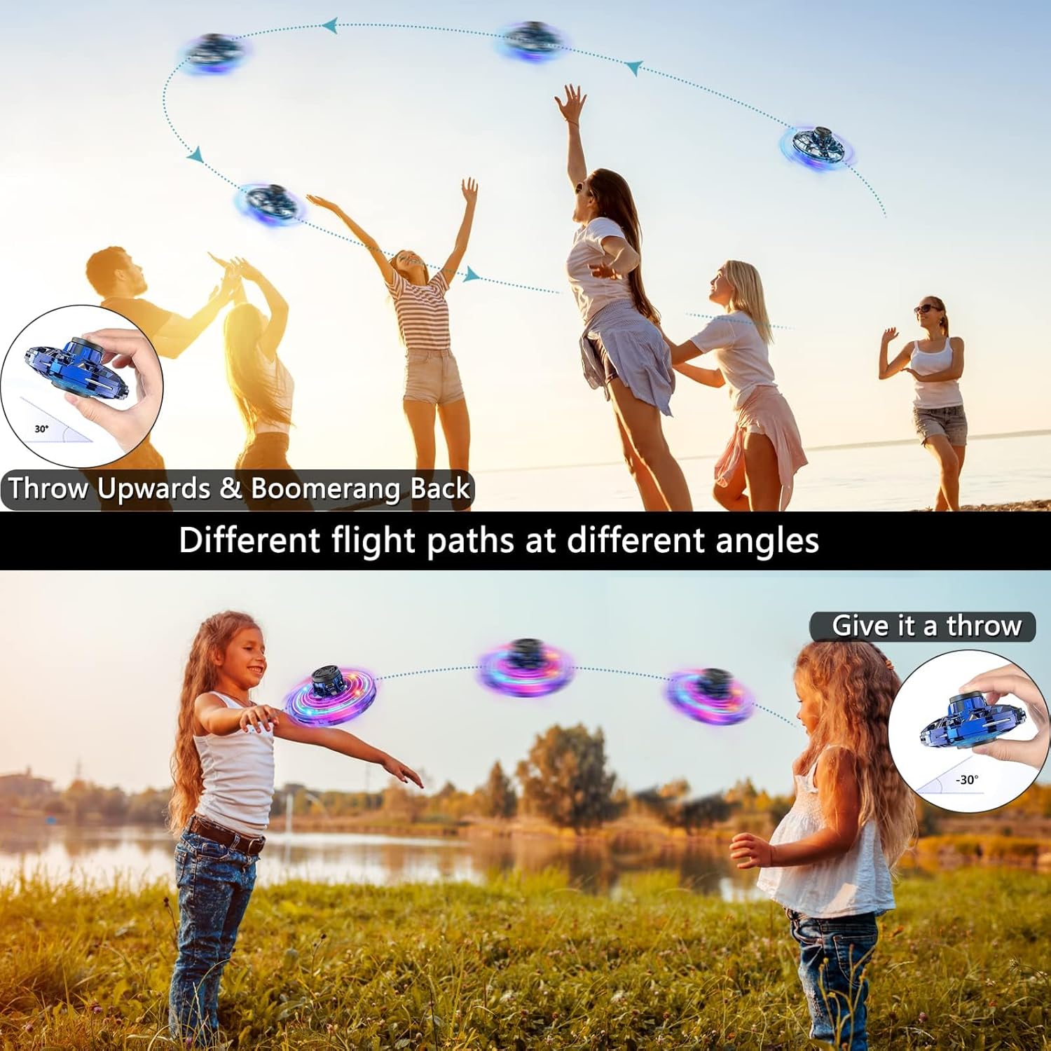 Flying Spinner with LED Lights  USB Rechargeable for Fun Indoor Outdoor
