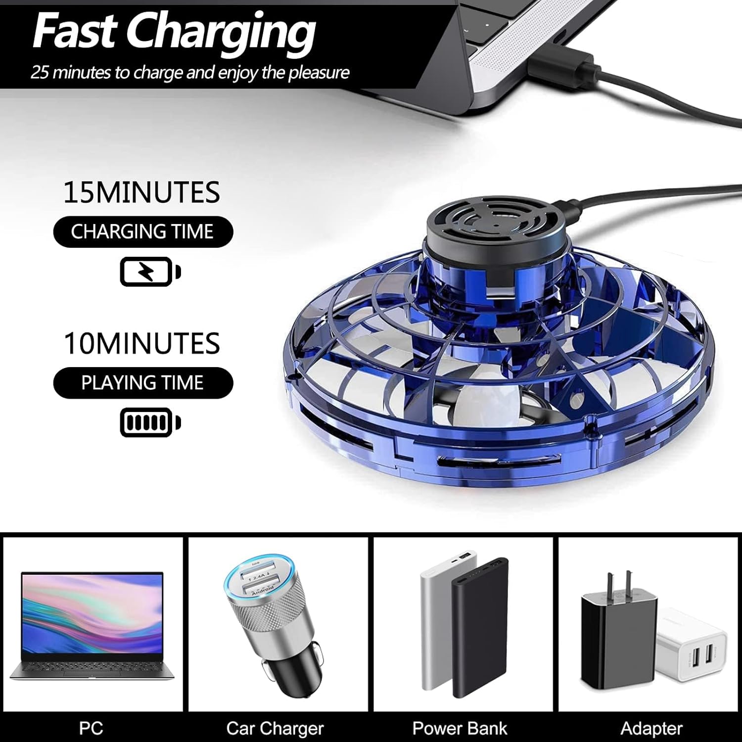 Flying Spinner with LED Lights  USB Rechargeable for Fun Indoor Outdoor